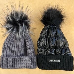 NWOT Lot of Two: Steve Madden & Hobby Lobby Pom Beanies! Never worn, super-cute!